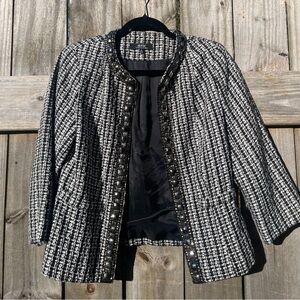 Eric Signature Black and White Tweed Blazer Jewel neckline Size 4